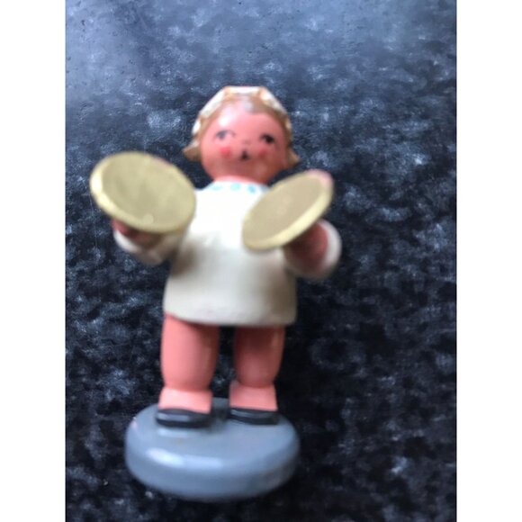 Vintage Christmas Wooden Music Angel Playing The Cymbals Erzgebirge Made In Germ - Picture 7 of 8